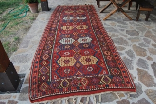 Kars long Kilim, Eastern Anatolia, cm 155x410, 2nd half 19th century, great colors, great condition, few minor restorations, rare, collection piece. - For ref see "KIlims" by Yanni Petsopoulos, page 222, Thames  ...