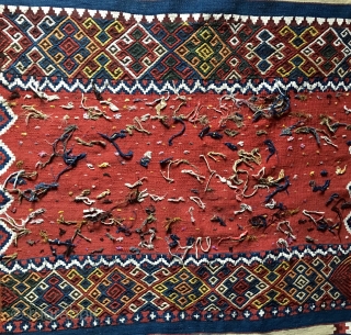 Eastern Anatolia Malatya wedding kilim strip. Probably Sinanli tribal group work. Size is cm 88x372. Datable end 19th/early20th century. In mint condition. Great, natural colors. Lots of "dileks"/wishes.     