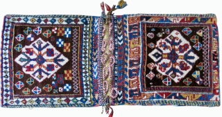 Qashqai collectors item.
This is a very rare and beautiful Qashqai Gabbeh pattern type khorjin/saddle bag. Cm 50x125 ca. Datable back to 100/110 years. The rarity is first of all in the fact  ...