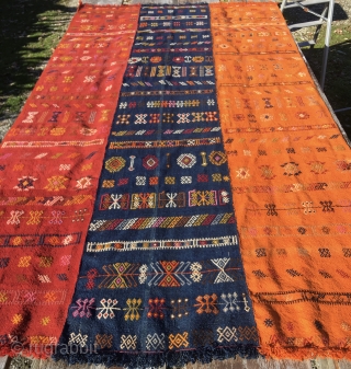 Sivas, Central Anatolia, Turkey. 3 strip kilim. Cm 140x260 ca. Great, decorative piece with lots of embroidered goodwill, happiness, good luck symbols and dileks/wishes. Wedding present? Email carlokocman@gmail.com
Available also by DM, Direct  ...