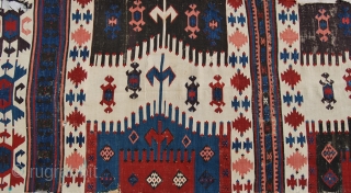 Western Anatolia kilim strip. Cm 86x342 ca. Mid 19th century. Could be an Aydin Cine or from Karakuzu village near Bergama. Great pattern, great saturated colors, among them a super aubergine………rare &  ...