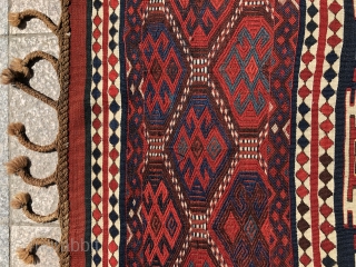 3'4'' x 10'7'' / 103cm x 325cm An antique Kurdish Kagizman kilim from North-eastern Anatolia woven over hundred years ago.             