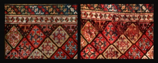 Sparkling Luri rug, 270x102cm, 19th century, most vibrant colours, beside a low, repaired area good pile, gently washed.               