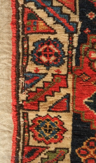 Qashqa'i saddle bag face, 19th century. Five to seven deeply saturated colors. Deep green in the central crab medallion with a slightly lighter shade in the top section.  More evident seen  ...