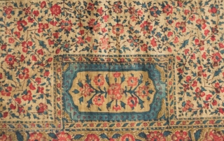 Kalamkar block print, early to mid-19th century.  Very thin cotton ground with heavy use of metallic thread in the field and borders.  Very fine drawing with life-like composition of the  ...