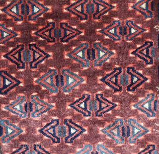 Yomut engsi, 19th century. Excellent condition with full pile.  Nice elems and particularly striking are the zoomorphic motifs in the cross hatch borders.  145 x 178 cm. Contact danauger@tribalgardenrugs.com  