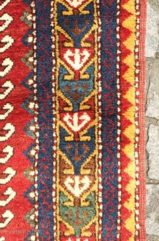 Fachralo Kazak prayer rug, 19th century.  Full pile. Excellently drawn graphics. In perfect condition. 115 x 218 cm. Contact danauger@tribalgardenrugs.com            