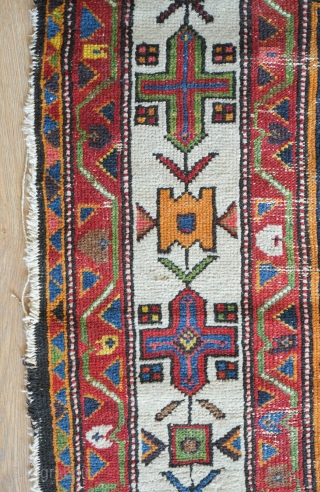 Bakhtiyari Rug, fourth quarter of the 19th century.  Extraordinary colors and floral and abstracted animal motifs. Very striking border.  Some condition issues but most of the pile is decent with  ...