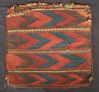Baluch khorjin, 19th century.  Timuri Baluch from Western Afghanistan.  Good colors and soft wool with the wonderful back intact.  63 x 61 cm       