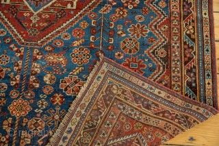 Qashqai Rug, several areas of old mending, great colors, not perfect but priced well. 4'8" x 6'7". Contact for more info.            