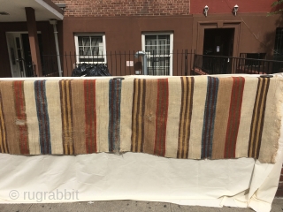 Anatolian kilim with banded/striped design, 10feet 2inches by 28 inches (70 x 310cm), circa 1800, Some abrasion and wear as can be seen in the images. Some of the broad bands are  ...