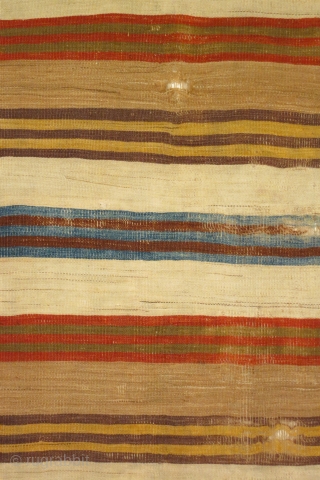 Anatolian kilim with banded/striped design, 10feet 2inches by 28 inches (70 x 310cm), circa 1800, Some abrasion and wear as can be seen in the images. Some of the broad bands are  ...