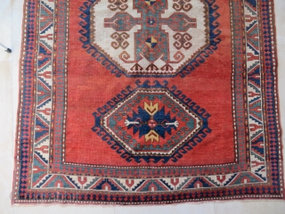 Antique Kazak Lori Pambak

Pile is low with ancient repiling areas.
Size is :

237 x 163 cm                  