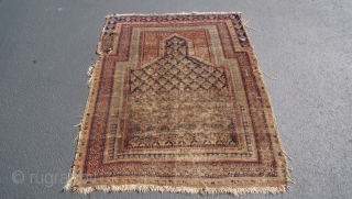 Old Baluche Pray Rug very nice colors but it is worn.                      