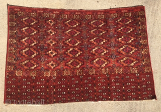Very nice Tekke chuval with some silk 19th century.
Over all very good condition  except  half of one Gul is missing.           