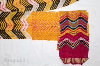 Leheriya Paag Turban - The wave pattern which is created by the resist dyeing technique(Tie Dyed Technique) on thin muslin cotton. Made in Shekhawati District of Rajasthan. India.C.1900.Used by the Mahajan community  ...