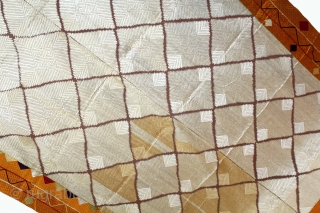 Phulkari From West(Pakistan)Punjab India Called As Chand(Moon) Bagh.C.1900. Rare Pallu Design. Floss Silk on Hand Spun Cotton khaddar Cloth.(DSL05390).              