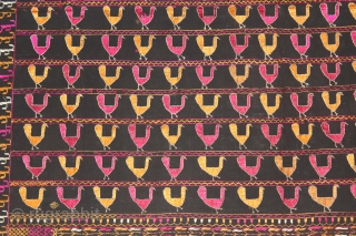 Indigo Phulkari From East(Punjab)India Called As Moor(Peacock) phulkari.Rare Figure Design.Floss Silk on Hand Spun Cotton khaddar Cloth.(DSL05120).                
