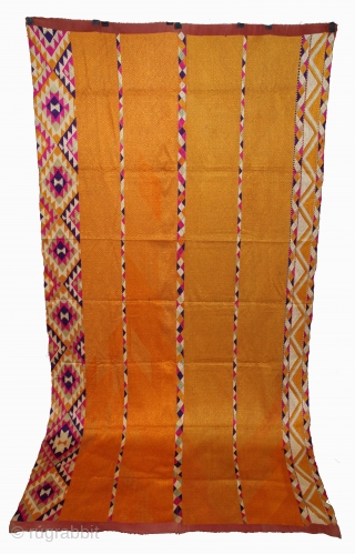 Phulkari From West (Pakistan)Punjab India Called As Vari-Da-Bagh.Rare Panch Rangi Borders Both Side Design.Floss Silk on Hand Spun Cotton khaddar.This bagh was gifted to the bride by her in-laws when she was  ...