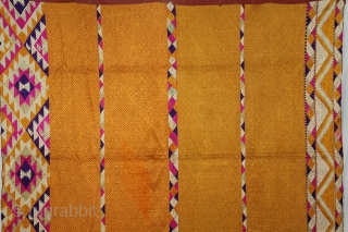 Phulkari From West (Pakistan)Punjab India Called As Vari-Da-Bagh.Rare Panch Rangi Borders Both Side Design.Floss Silk on Hand Spun Cotton khaddar.This bagh was gifted to the bride by her in-laws when she was  ...