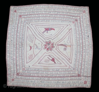 Rare Kantha (Mansion As Ram-Ram, Krishna-Krishna ,Hari-Hari)Quilted Embroidery with cotton thread Kantha Probably From Faridpur District,East
Bengal(Bangladesh)region.India.C.1900.Its size is W-90cm x L-90cm.(DSC05490).            