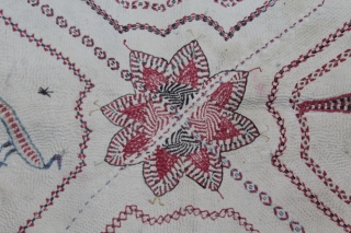 Rare Kantha (Mansion As Ram-Ram, Krishna-Krishna ,Hari-Hari)Quilted Embroidery with cotton thread Kantha Probably From Faridpur District,East
Bengal(Bangladesh)region.India.C.1900.Its size is W-90cm x L-90cm.(DSC05490).            