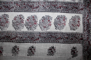 Sanganeri Hand Block-Printed on Mull-Mull Cotton Safa(Turban) know As Sanganer Rajasthan India.C.1900.Its size is 7 yard.(DSL04480).                 