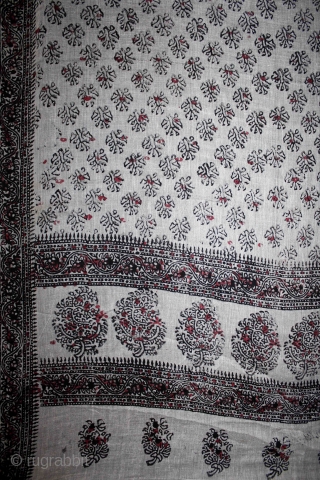 Sanganeri Hand Block-Printed on Mull-Mull Cotton Safa(Turban) know As Sanganer Rajasthan India.C.1900.Its size is 7 yard.(DSL04480).                 