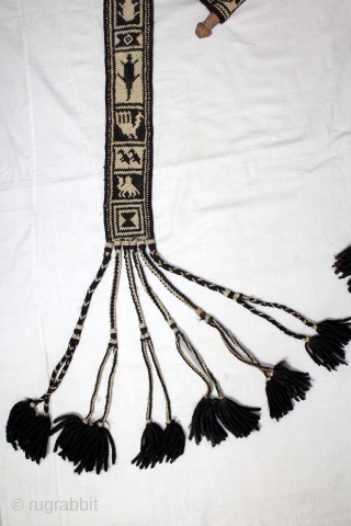 Rare Figurative Tung The Camel Decoration Belt from Rajasthan India.C.1900.Goat-Hair Belt made using the Ply-Split method.Its size is W-8cm x L-390cm.(DSL05260).            