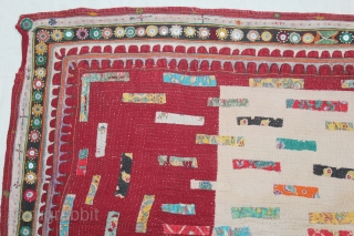 Baby Quilt Embroidered and Appliqued work Made by Gadhvi (Chaaran) Community of Dwarka region of Saurashtra Gujrat India.Very Fine Mirror and Patch work on edges and Running stitches all over.Very unusual and  ...