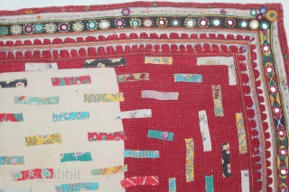 Baby Quilt Embroidered and Appliqued work Made by Gadhvi (Chaaran) Community of Dwarka region of Saurashtra Gujrat India.Very Fine Mirror and Patch work on edges and Running stitches all over.Very unusual and  ...