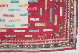 Baby Quilt Embroidered and Appliqued work Made by Gadhvi (Chaaran) Community of Dwarka region of Saurashtra Gujrat India.Very Fine Mirror and Patch work on edges and Running stitches all over.Very unusual and  ...