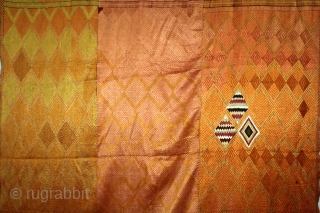 Vari-Da-Bagh From West (Pakistan) Punjab India Called As Vari-Da-Bagh.C.1900. Very Rare Different Design of Pallu and Different colour Nazar Buti. Floss Silk on Hand Spun Cotton khaddar Cloth. Its size is 135cm  ...