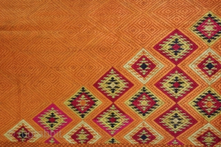 Phulkari From West (Pakistan)Punjab India Called As Vari-Da-Bagh.Rare Ghunghat Design.Floss Silk on Hand Spun Cotton khaddar.This bagh was gifted to the bride by her in-laws when she was entering their house, her  ...