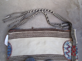 Large Karapinar Cargo/ Storage bag....Central Anatolia...first half 20th C...
excellent condition as shown...2'7" x 5'2" (80cm x 160cm )...all un-dyed wool...
a tight balanced plain-weave ground with extra-weft patterning , felt'grips' w/ embroidery and  ...