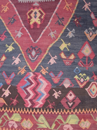 Armenian kilim...dated 1937....excellent condition....mostly aniline dyes.....
5'4" x 9'6" ( 162cm x 290cm )...wonderful abrash and artistic drawing as shown.              