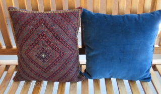 West Persian ( Bijar ) Kurdish saddlebag Pillows...late 19th....sumack weave...all vegetal dyes...excellent condition....cotton velour backing....13" x 16" (33 x 40 cm )           