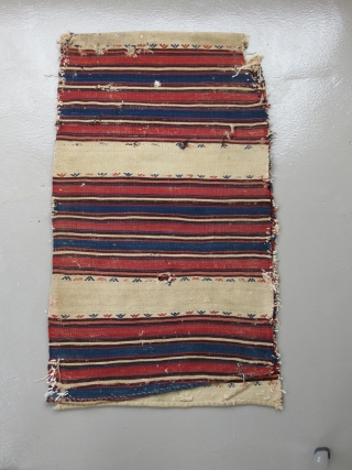 Northwest Anatolian cuval....Bergama-Balikesir area....c. 1875....22"x 39"
(55cm x 100cm )...all wool / vegetal dyes....reciprocal brocading , sumac, cicim...quite good condition as shown.            
