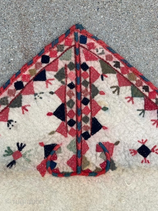 Early 1900s Yomut felt bokche. In great condition minus a few red runs near the border. 1'10" x 2'0".              