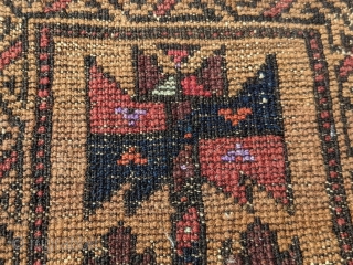 Wonderful 19th century Antique Baluch prayer rug. It's mostly medium pile with some colors which have corroded over the years. Soft wool. Rare with the rosettes on the main tree of life  ...