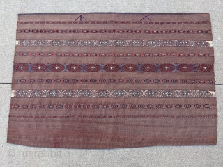 19th century Karadashli chuval in immaculate condition. No stains, wonderful colors in the striped bands. Lot's of Tekkes in this style but not Karadashlis.

2ft 8in x 3ft 9in

Cheers.     