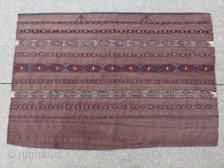 19th century Karadashli chuval in immaculate condition. No stains, wonderful colors in the striped bands. Lot's of Tekkes in this style but not Karadashlis.

2ft 8in x 3ft 9in

Cheers.     