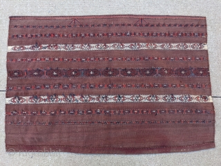 19th century Karadashli chuval in immaculate condition. No stains, wonderful colors in the striped bands. Lot's of Tekkes in this style but not Karadashlis.

2ft 8in x 3ft 9in

Cheers.     