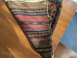 Timuri Baluch chanteh. The light blues really shine in the light. Good soft wool and oxidized browns. 1'5" x 1'9". Contact me at: steven.malloch@gmail.com or gerrerugs@gmail.com       