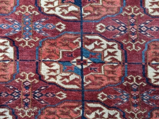 19th century Tekke Dip Khali size rug. Coppery red with a great green. 3'8" x 5'6".                 