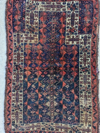 19th century Timuri Baluch prayer rug with two colors of silk. No repairs, mostly original selvedge. Recently washed. 2'3" x 4'1" or 69 x 125cm        