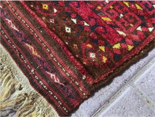 Late 19th - 1900 Ersari Germech. Really nice complete piece. One old hole repair. 1'4" x 3'3" or 40 x 100cm. Natural dyes.          