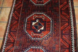 Old Baluch rug with three large Salor guls, 102 x 185 cm without fringes, rather good condition with full pile, cleaned/washed, natural colours          