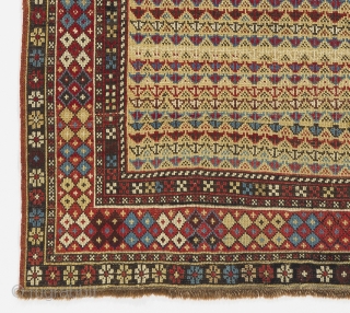 Yellow ground Shirvan Prayer Rug with an unusual design.  3.5 x 5 Ft (104x150 cm). late 19th Century.              