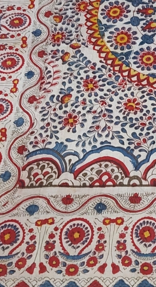 India Chintz Kalamkari Coromandel coast IndIndia 18th century or earlier cotton wood block prints hand drawn large size found inIndonesia more detail contact piguraart@gmail.com         